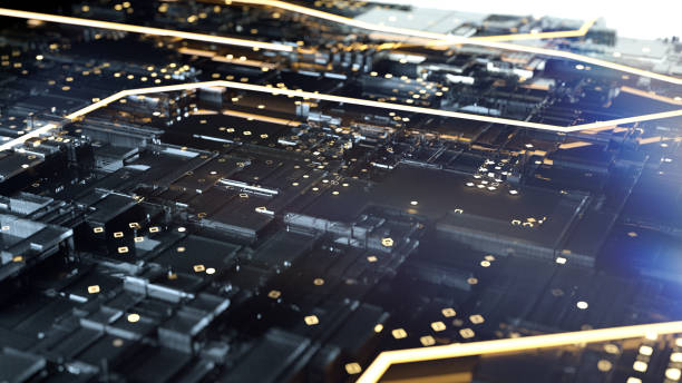 istock 3d rendering of circuit board with yellow lines 1183249676