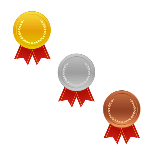 istock Realistic award medals. Winner medal gold bronze silver first place trophy champion honor best shiny circle ceremony prize, vector 1183253013