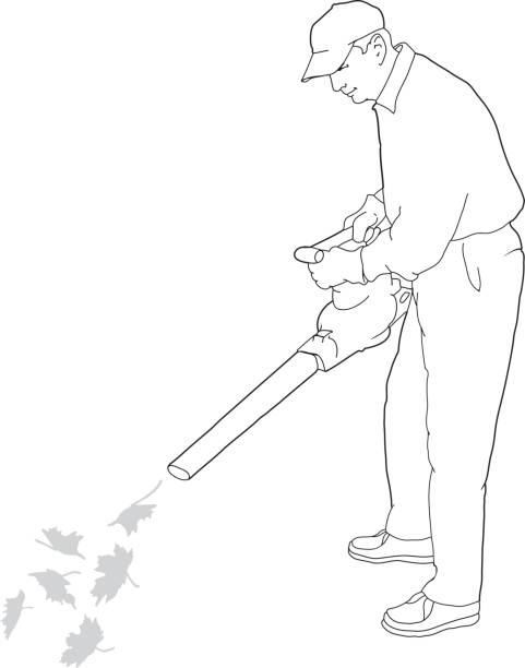Homem usando Máquina de Recolher Folhagem - ilustração de arte vetorial
