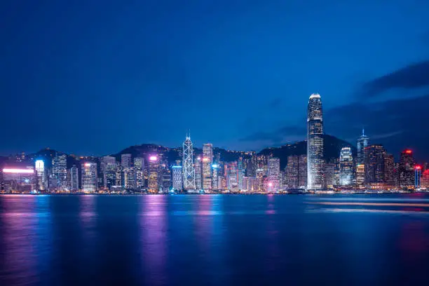 Photo of Cityscape and skyline at Victoria Harbour in Hong Kong city at Night