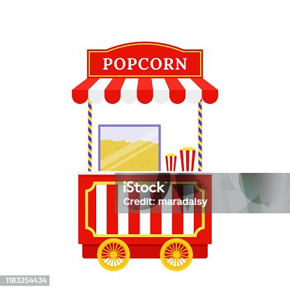istock Popcorn cart. Vector illustration. Pop corn outdoor shop. Flat design. 1183254434