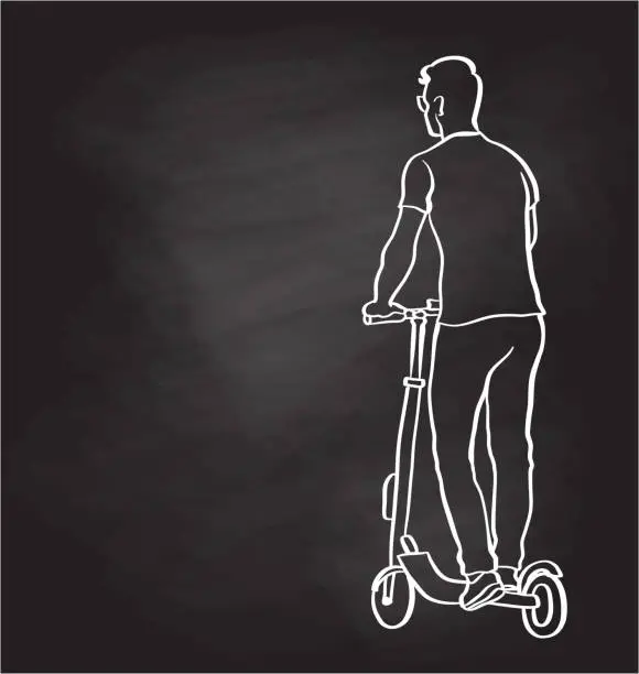 Vector illustration of Young Man On Electric Scooter Chalkboard