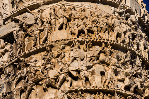 Ancient Marcus Aurelius  Column Roman Soldiers Details Rome Italy