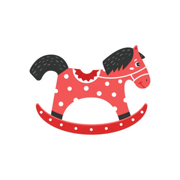 Vector illustration of Wooden rocking horse. Cute children's toy. Christmas theme for cards, invitations, greeting card. Festive clipart for Christmas or birthday