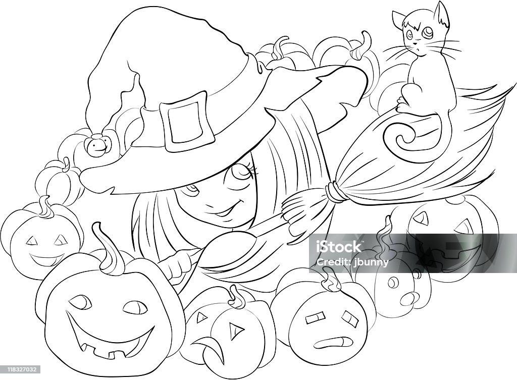 Witch, cat and pumpkins  Adult stock vector