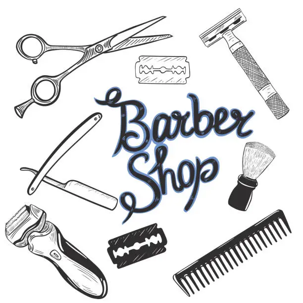 Vector illustration of Barbershop tools isolated on white background. Vector graphics