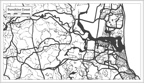 Sunshine Coast Australia City Map in Black and White Color. Outline Map. Sunshine Coast Australia City Map in Black and White Color. Outline Map. Vector Illustration. australia cartography map queensland stock illustrations