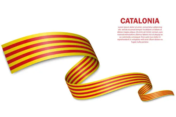 Vector illustration of waving flag of Catalonia on white background