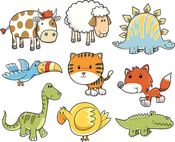 illustrations, cliparts, dessins animés et icônes de adorable ensemble d'animaux - 4729