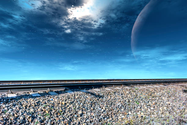 istock Railway track against the sky. Collage 1183286372