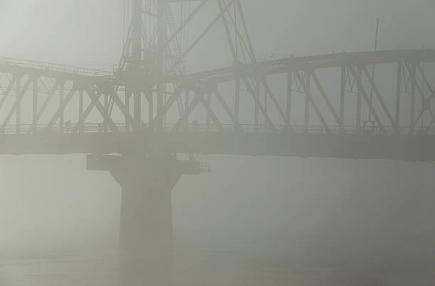 Hawthorne bridge in fog. stock photo