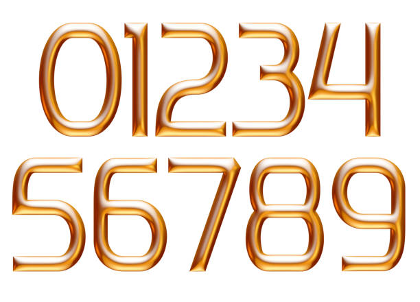 istock Golden metallic alphabet, embossed font, black background, numbers 0 1 2 3 4 5 6 7 8 9, 3d illustration 1183296478