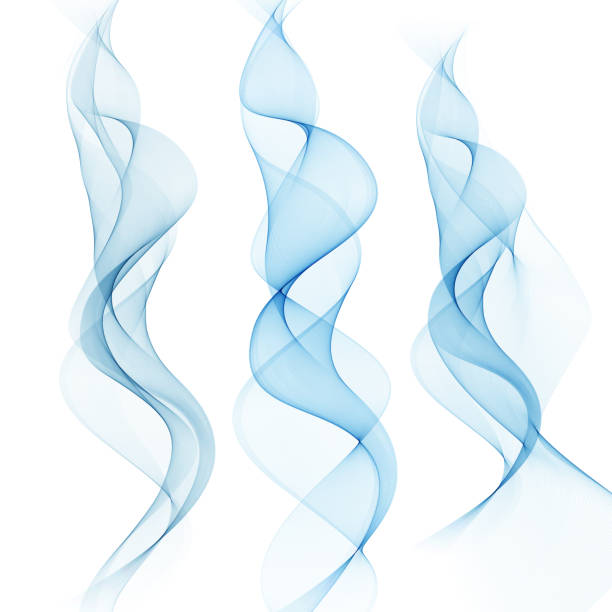 Set of blue wavy vertical water banner. Bright illustration. Abstract wave on a transparent background.