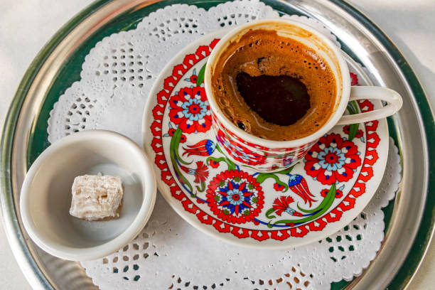 istock traditional turkish coffee in the cup with turkish delight 1183301531