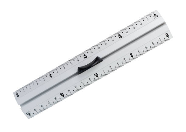 istock Gray metal ruler with handle. Measuring instrument. 1183304201