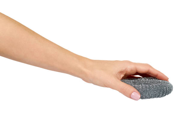 istock Metal round brush for dish cleaning. Isolated 1183305328
