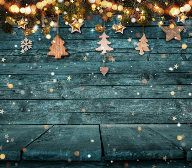 istock Christmas decoration on wooden background 1183305808