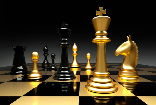 istock Black and Gold Chess Pieces - 3D illustration 1183307981