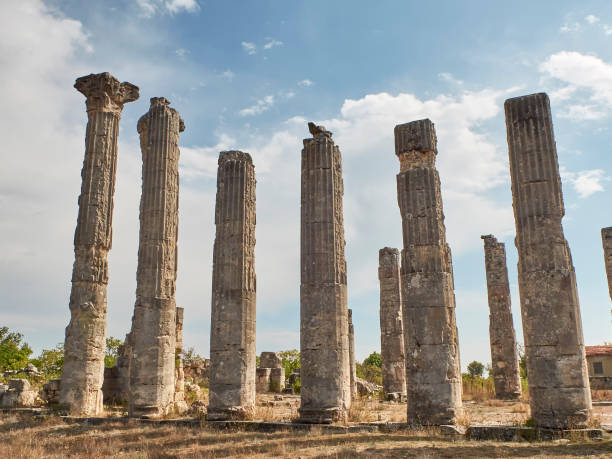 Corynthian columns of Zeus Olbios Temple, ancient Anatolian architecture of the Hellenistic period Corynthian columns of Zeus Olbios Temple, ancient Anatolian architecture of the Hellenistic period in the Roman province of Isauria, in present-day Uzuncaburc, Silifke, Mersin province, Turkey uzuncaburc stock pictures, royalty-free photos & images