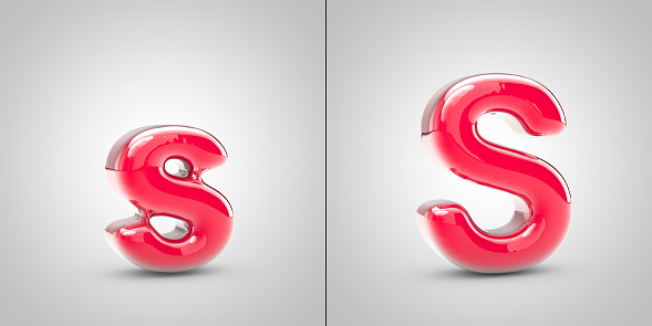 Nail Polish letter S isolated on white background. 3d pink glossy alphabet font.