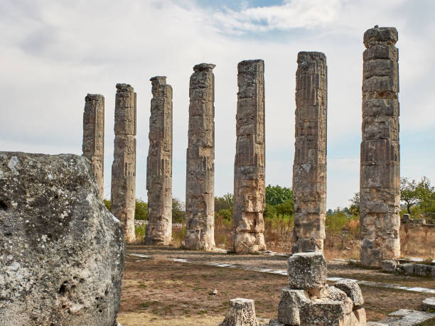Corynthian columns of Zeus Olbios Temple, ancient Anatolian architecture of the Hellenistic period Corynthian columns of Zeus Olbios Temple, ancient Anatolian architecture of the Hellenistic period in the Roman province of Isauria, in present-day Uzuncaburc, Silifke, Mersin province, Turkey uzuncaburc stock pictures, royalty-free photos & images