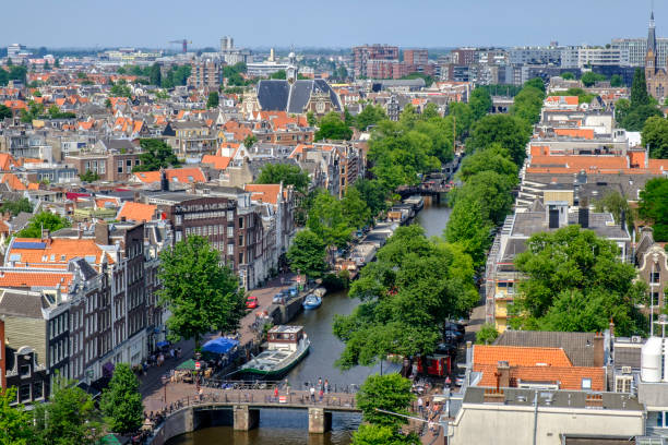 istock Panoramic view over springtime Amsterdam with the famous canals 1183313414