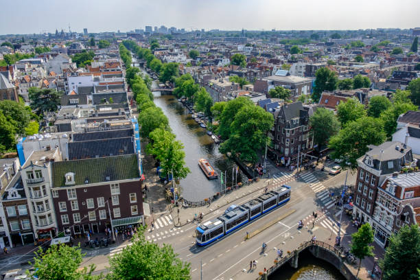 istock Panoramic view over springtime Amsterdam with the famous canals 1183313674
