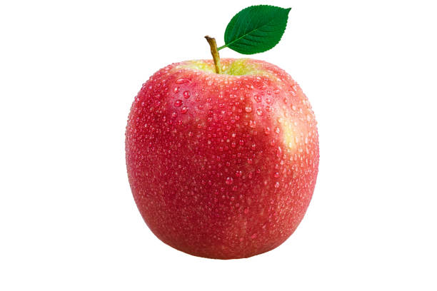 fuji apple con gocce d'acqua isolate sul backgrpund bianco. - apple gala apple fuji apple fruit foto e immagini stock