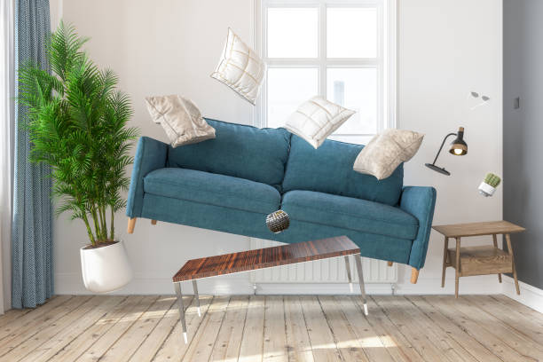 zero gravity living room - cair no sofá imagens e fotografias de stock