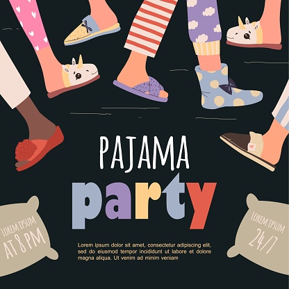 Colored pajama party poster. Vector template Slumber party