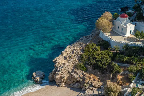 Aerial view of Kyra Panagia beach in Karpathos island,Greece
