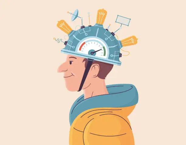 Vector illustration of Illustration of DIY helmet with light bulbs