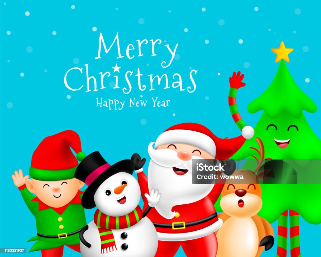 Grappige Kerst Karakters Ontwerp Op Sneeuw Achtergrond Kerstman Sneeuwpop  Rendieren Elf En Kerstboom Stockvectorkunst En Meer Beelden Van Cartoon -  Istock
