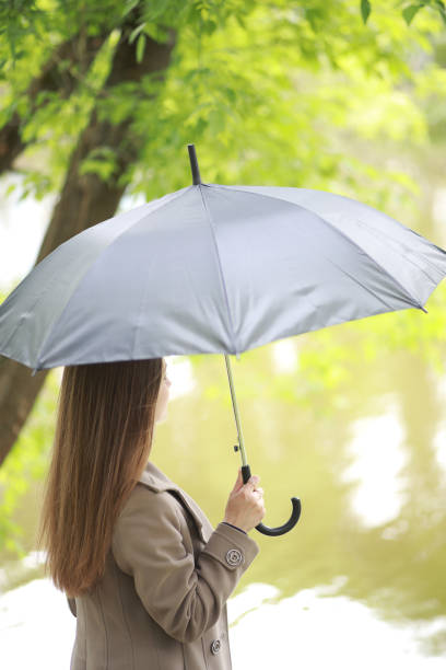 istock Young girl in a coat in a spring park 1183322081