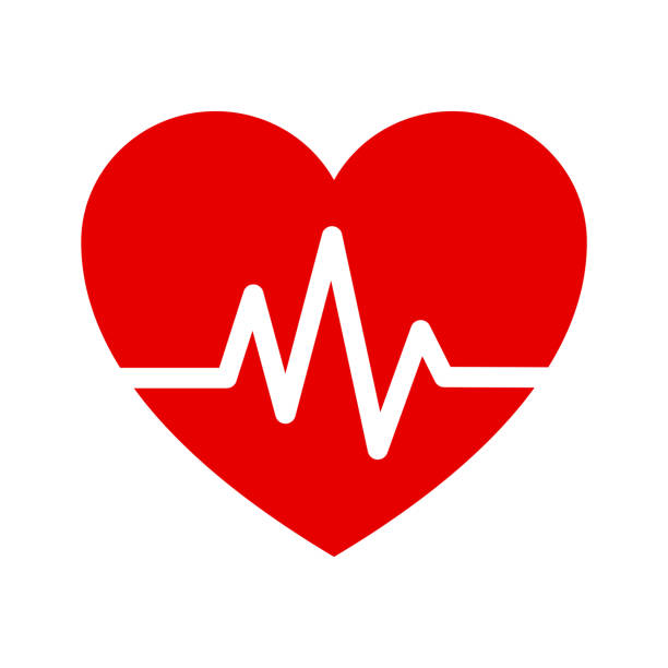 konsep perawatan kesehatan isometrik jantung bentuk merah dan detak jantung. - medis ilustrasi stok