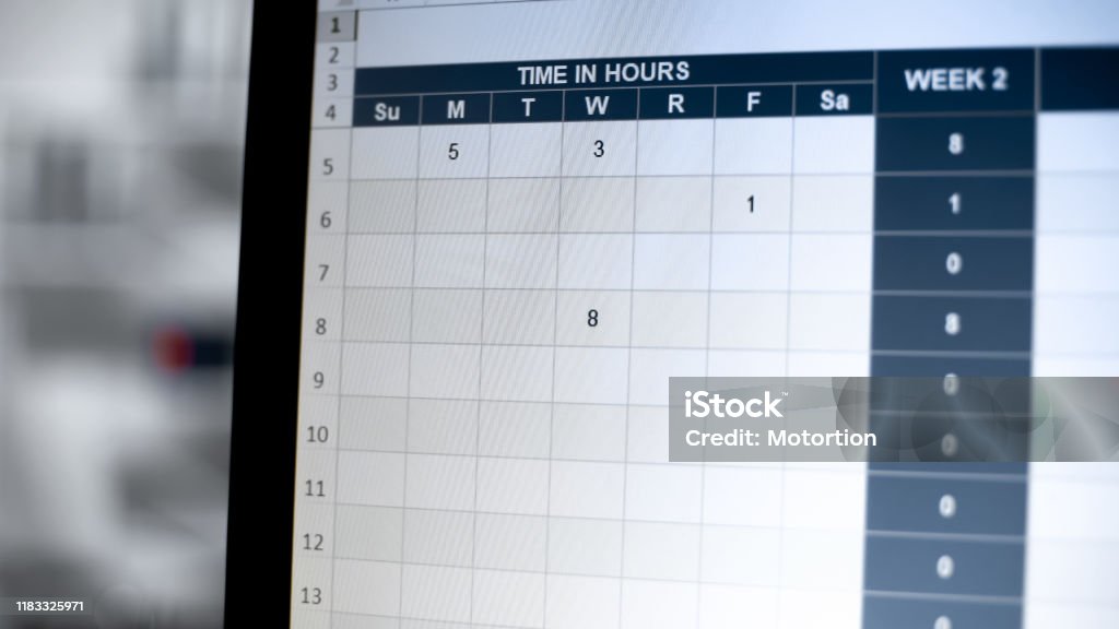 Time Management Table On Computer Screen Online Visiting Log Time In ...
