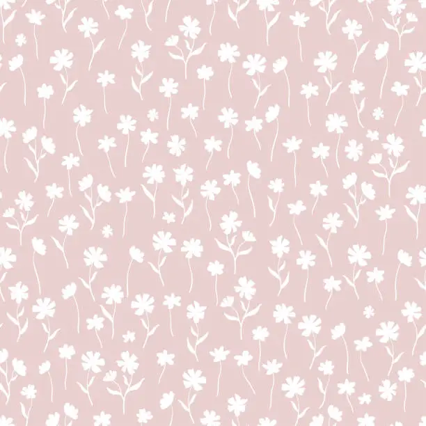 Vector illustration of Cute ditsy seamless pattern - hand drawn floral background, great for textiles, wrapping, wallpaper, banners - vector surface design