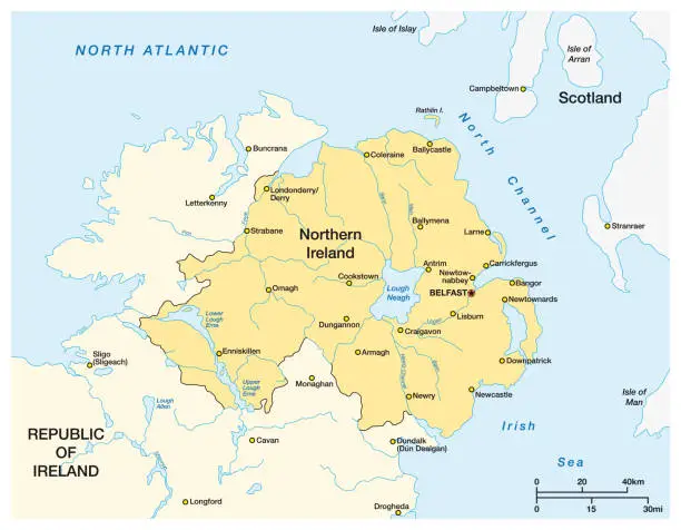 Vector illustration of Simple map of Northern Ireland and the northern part of the Republic of Ireland
