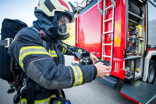 Firefighter in a fire and rescue operation.