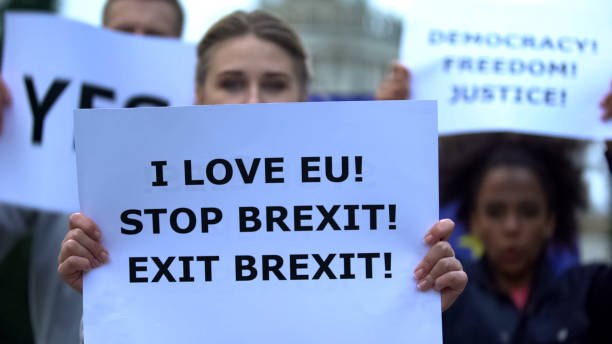 istock Crowd chanting against Brexit, protesting borders in Europe, migration crisis 1183327262