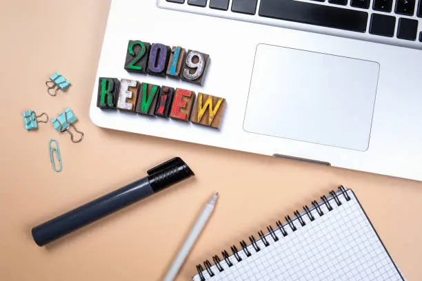 Photo of 2019 Review. Financial reports, summary, achievement of goals, New Year concept