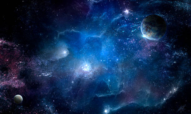 cosmic nebula and the shining stars - planeta imagens e fotografias de stock