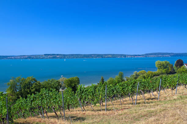 Birnau, August 20, 2018: Panormaic view on Lake Constance from the famous Pilgrimage Church Birnau, a wonderful place