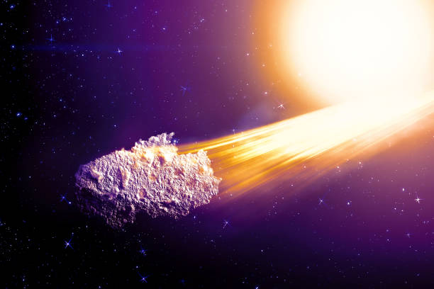 научно-фантастический фантастический фон - горящие и взрывающи�еся звезды, ад, астероидное воздействие, светящийся горизонт. глубокое прост - judgement day exploding asteroid earth стоковые фото и изображения