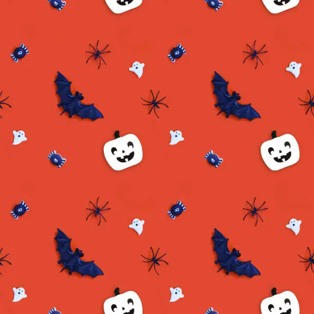 Photo of Halloween decorations and candy seamless pattern