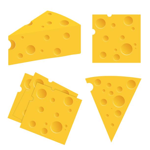 ilustraciones, imágenes clip art, dibujos animados e iconos de stock de ilustración vectorial de conjunto de quesos aislado sobre fondo blanco - queso