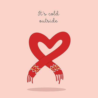 Christmas card with scarf, hand drawn style. Scarf in love. Vector illustration.