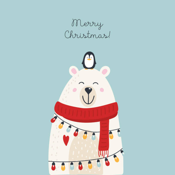 weihnachtskarte mit tieren - weihnachten lustig stock-grafiken, -clipart, -cartoons und -symbole