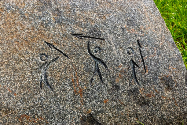 Prehistoric Neolithic African rock art from the Northern Cape showing a hunting scene