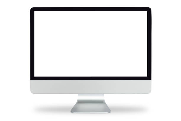 pantalla del ordenador con pantalla blanca en blanco, "nmonitor de computadora aislado sobre fondo blanco con ruta de recorte. - escritorio fotografías e imágenes de stock